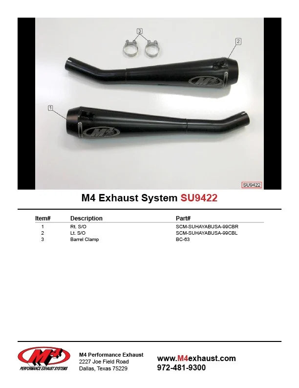 M4 Exhaust Dual Black Retro-Drag Slip ons 2002-2007 Hayabusa SU9422